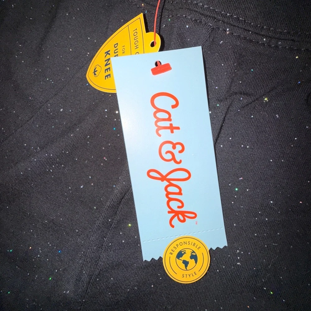 Cat & Jack Leggings Kids XL 14 Black NEW Glitter Sparkle Durable‎ Knee